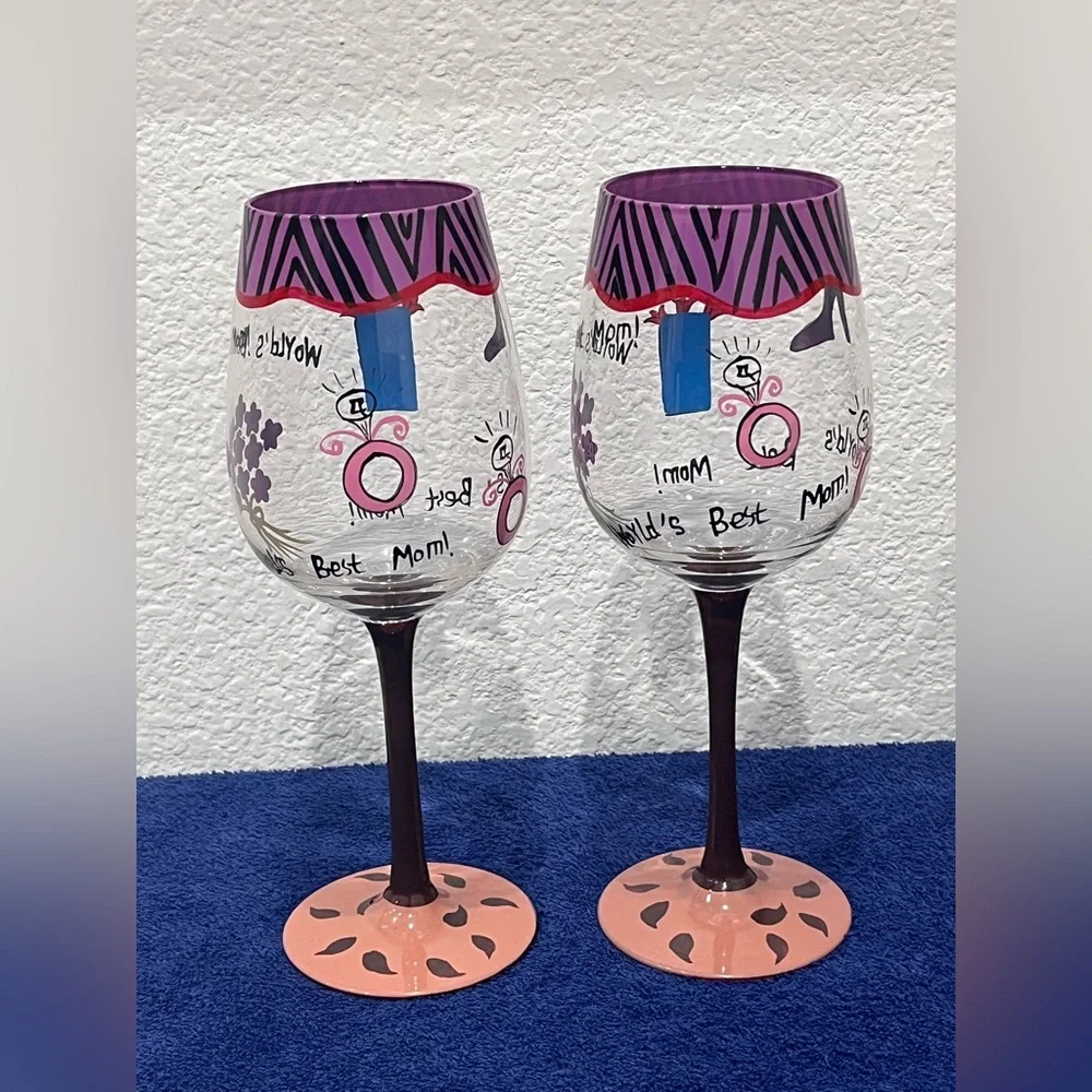 NOB World’s Best Mom Handpainted‎ Wine Glass.